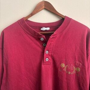 Vintage 90's Authentic Wilson Faded Ocean City Graphic Burgundy Red Henley Shirt